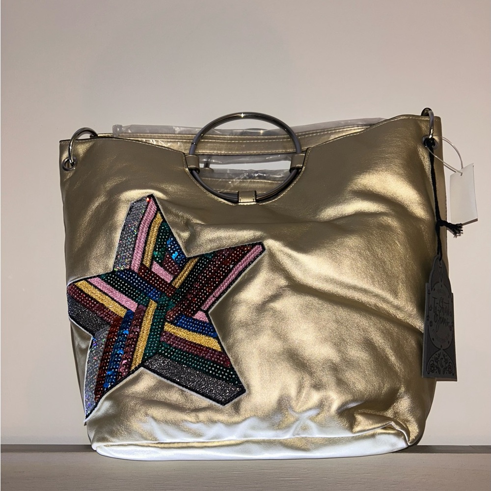 T-Shirt and Jeans Ring Tote Shoulder Handbag Sequin Star Gold